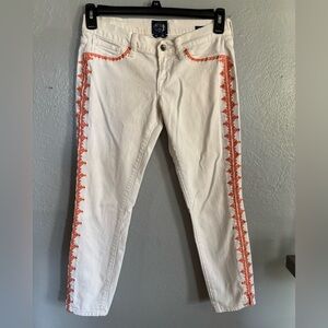 Irving Fine Lucky Brand Embroidered Charlie‎ Capri/Ankle Jeans White SZ 0/25
